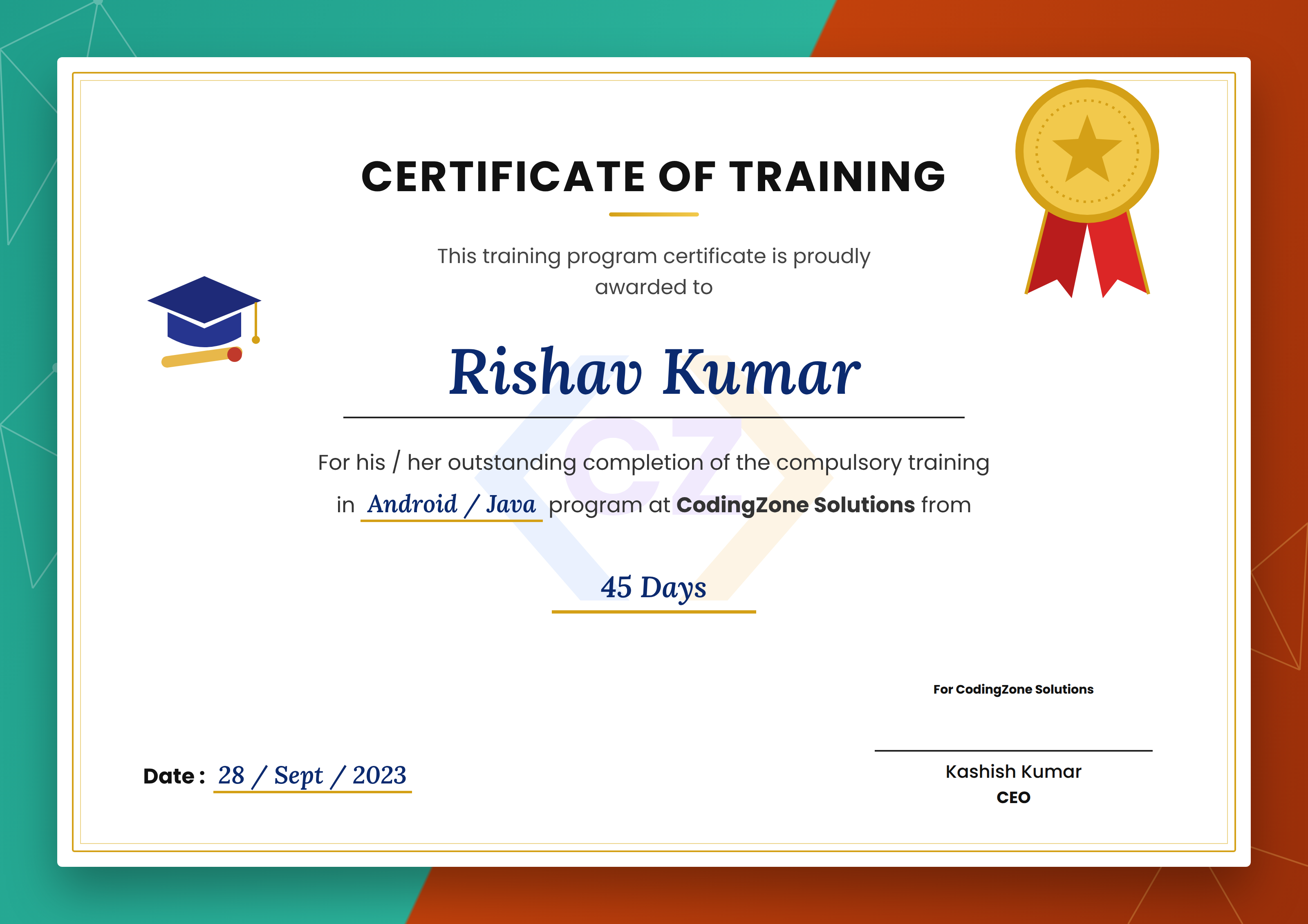 Certificate of Training, CodingZone Solutions